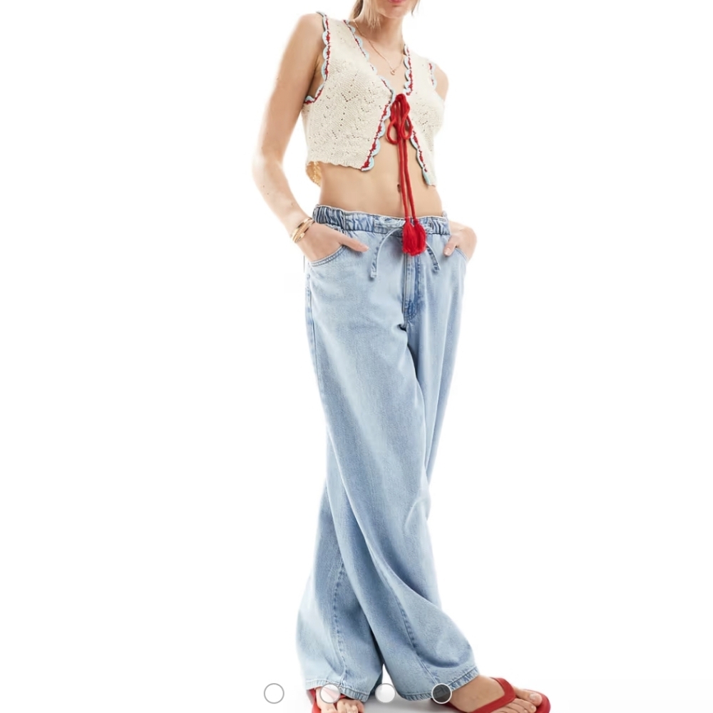Cotton On Cream Crochet Crop Top with Red Accents
